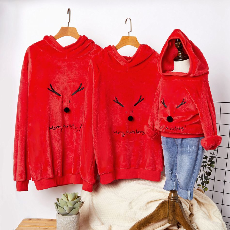 Christmas Antler Red Plush Hooded Family Matching Sweatshirts Red big image 9