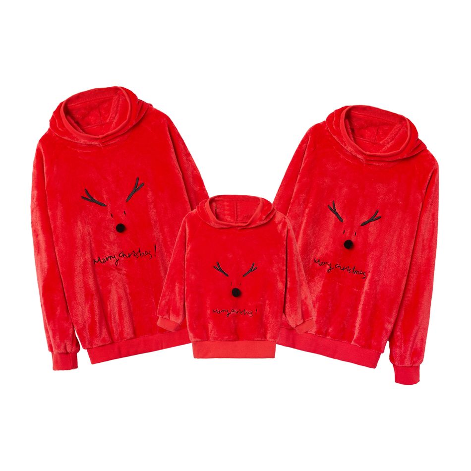 Christmas Antler Red Plush Hooded Family Matching Sweatshirts Red big image 2