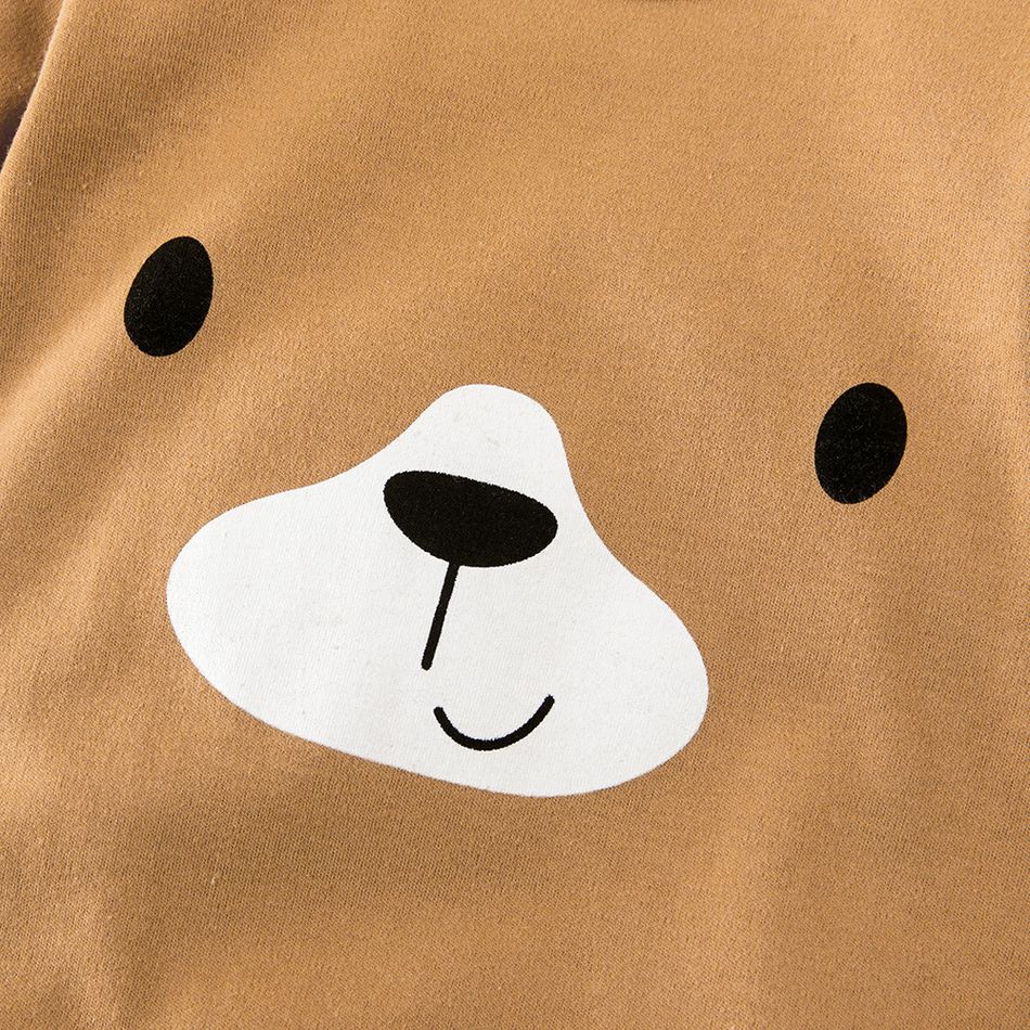 100% Cotton Bear Print Long-sleeve Baby Jumpsuit Brown big image 4
