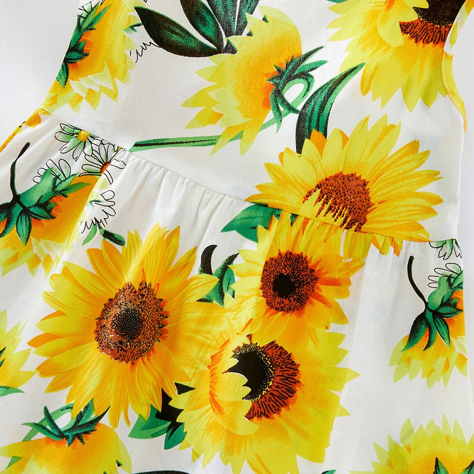 Baby / Toddler Girl Sunflower Print Bowknot Sleeveless Dress White big image 4