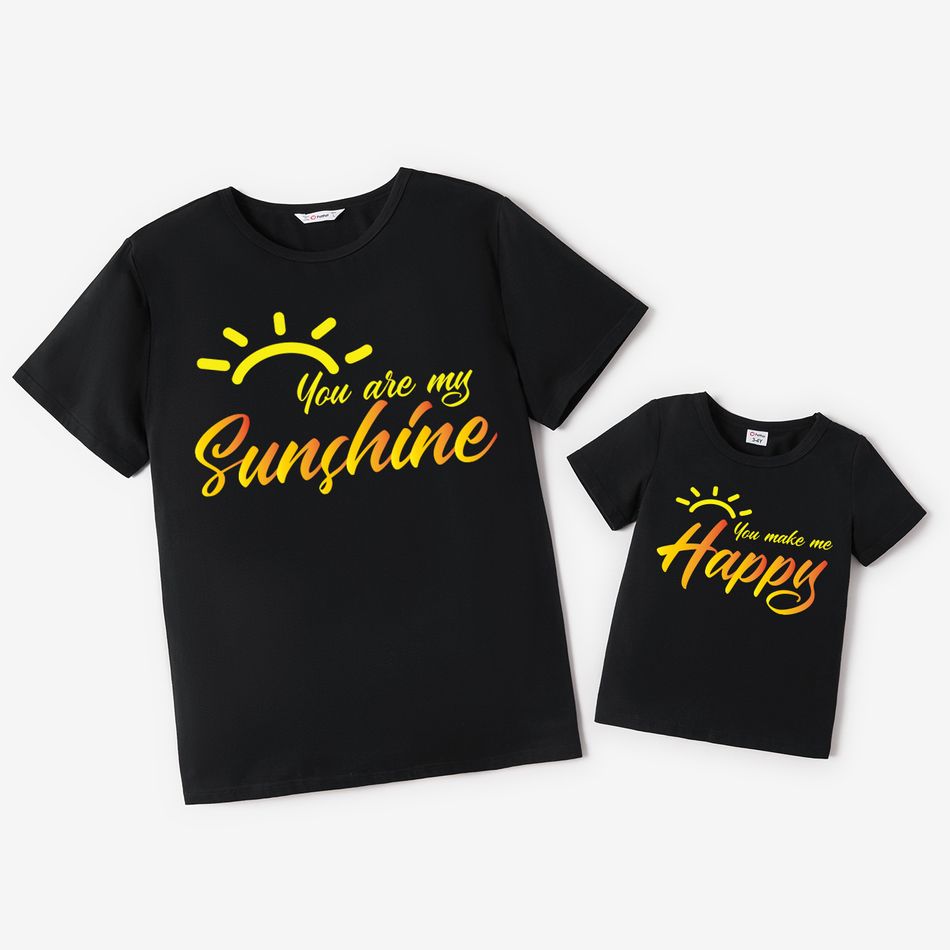 Mosaic Family Matching Summer New Sunshine Cotton Daddy and Me Tees Black