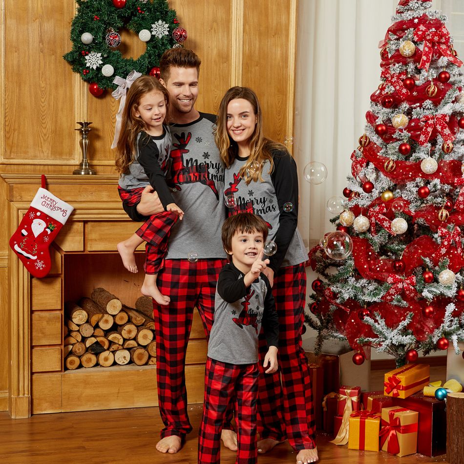 Mosaic Family Matching Reindeer Christmas Pajamas Set（Flame resistant） Color block big image 6