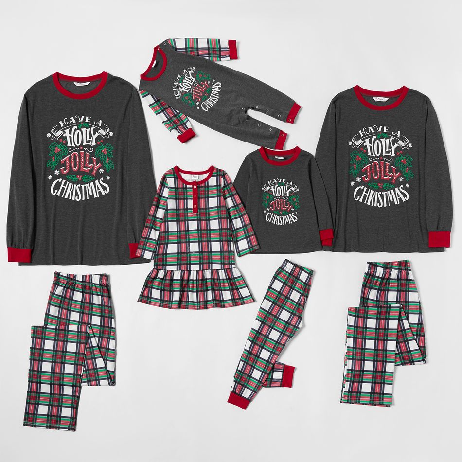 Mosaic Family Matching Holly Jolly Christmas Pajamas Set（Flame resistant） Grey