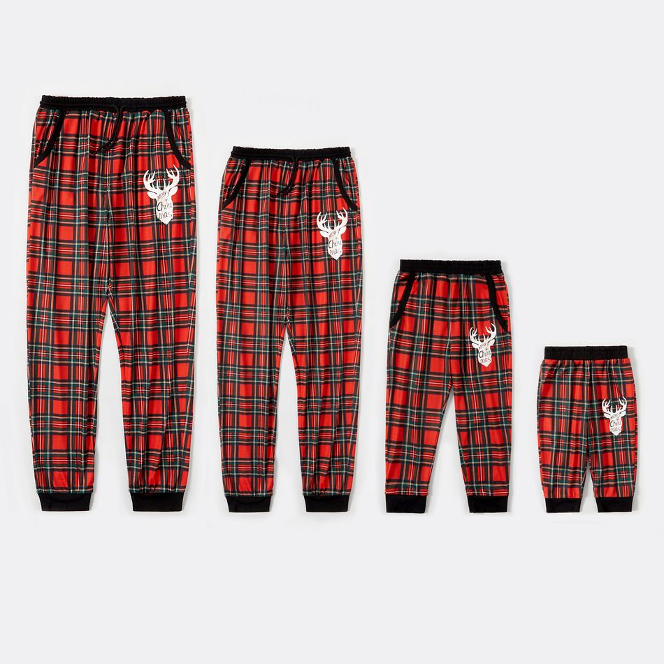 Merry Christmas Series Deer Pattern Plaid Print Family Matching Pants Red