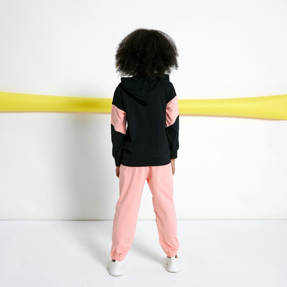 Criança Conjuntos Menina Costuras de tecido Fato de manga comprida e calças Preto big image 3