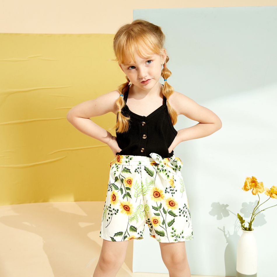 Baby / Toddler Girl Bowknot Floral Jumpsuit Black big image 9