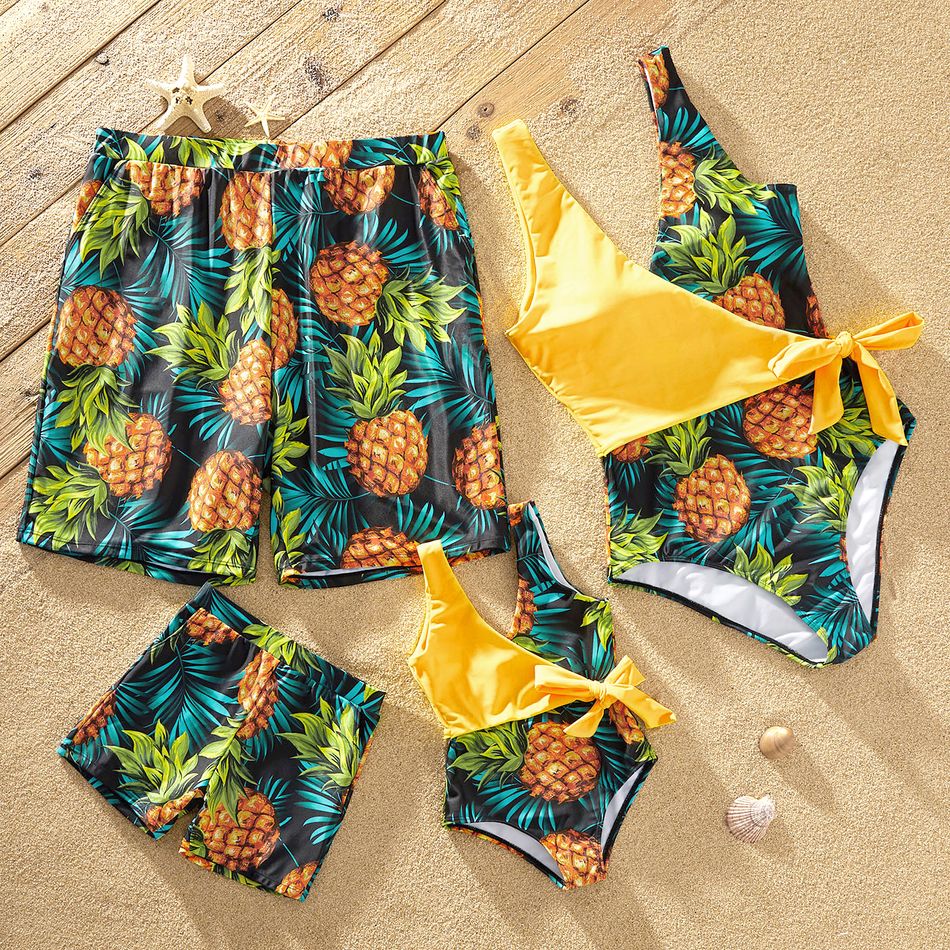Pineapple Fruit Series Family Matching Swimsuits(One-piece V-neck Swimsuits for Mom and Girl ; Swim Trunks for Dad and Boy ) Yellow big image 1