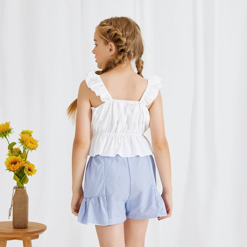 Beautiful Kid Girl 2-piece Flutter-sleeve Ruffled Stripe Print Shorts Suits White big image 7