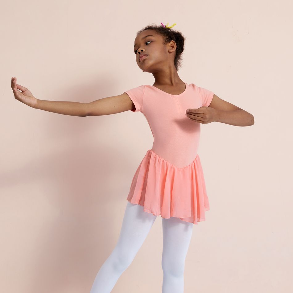 Solid Color One-piece Short Sleeves Ballet Dress-wear for Kids Mauve Pink