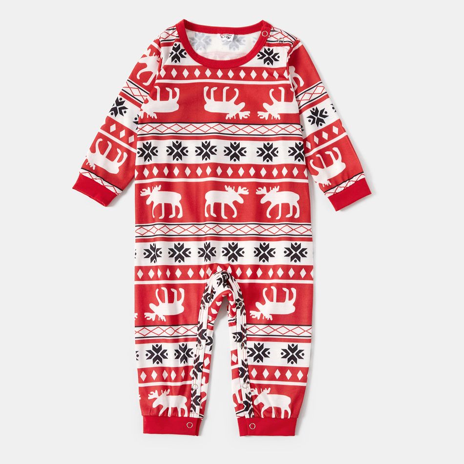 Christmas Family Reindeer Print Matching Pajamas Sets (Flame Resistant) Red big image 7