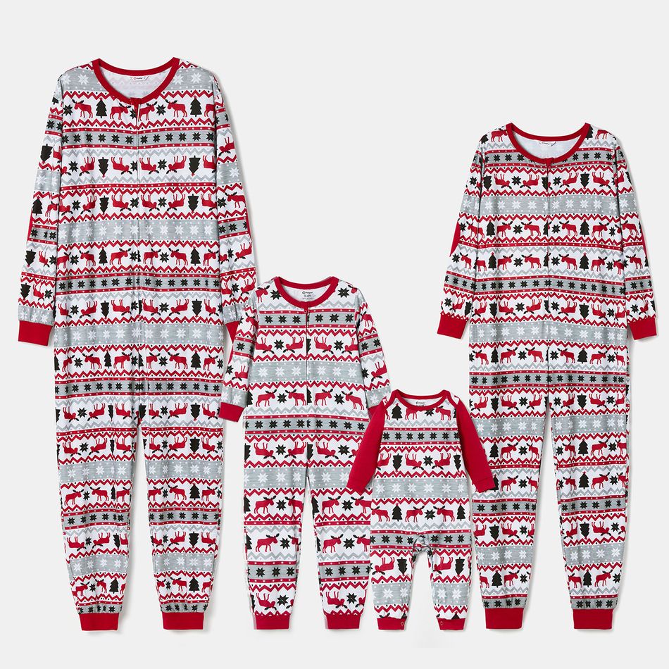 Mosaic DON'T MOOSE WITH ME Family Matching Christmas Pajamas Onesies+Hat（Flame resistant） Red big image 6