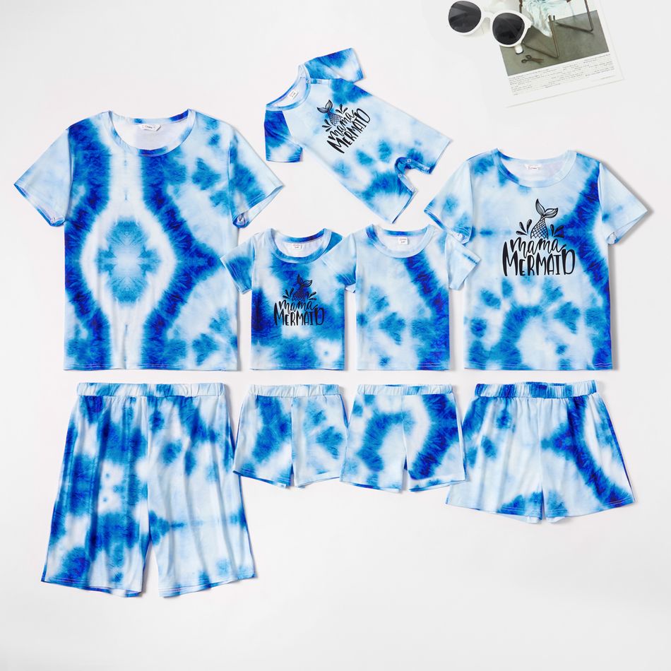 Mosaic Family Tie Dye Letter Print Matching Pajamas Set(Flame Resistant) Blue