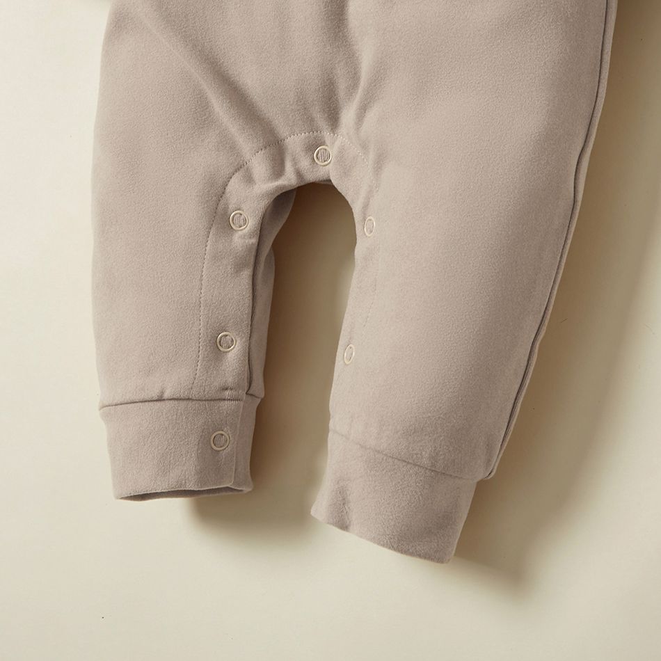 Multi Color Solid Long-sleeve Baby Jumpsuit Khaki big image 5