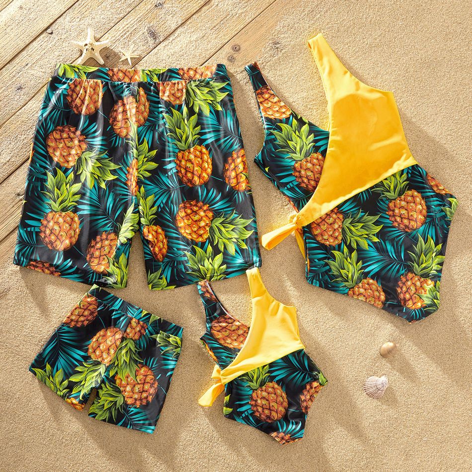 Pineapple Fruit Series Family Matching Swimsuits（One-piece V-neck Swimsuits for Mom and Girl ; Swim Trunks for Dad and Boy ） Yellow big image 2