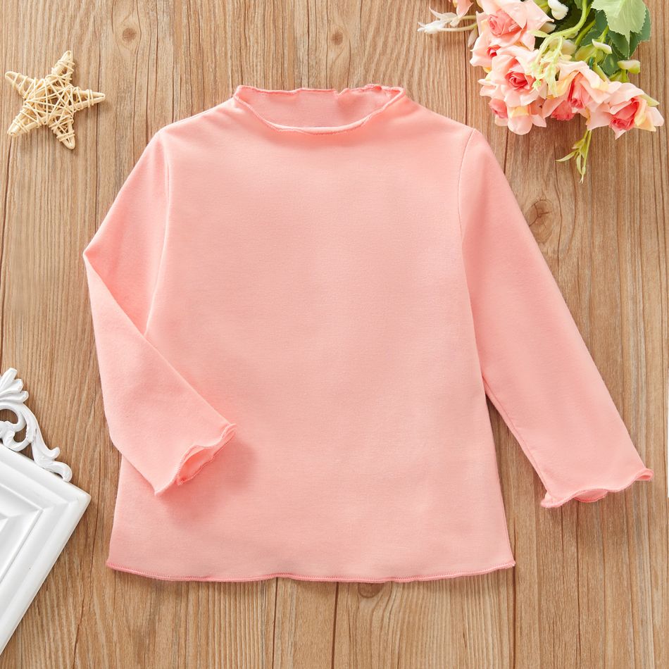 Solid Ruffle Decor Long-sleeve Baby Top Pink