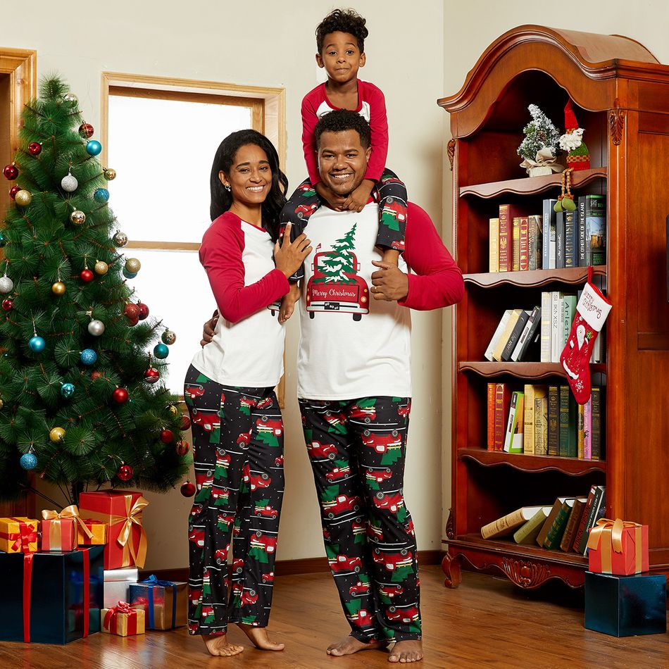 Family Matching Red Car Carrying Christmas Tree Pajamas Sets (Flame resistant) Red/White big image 12