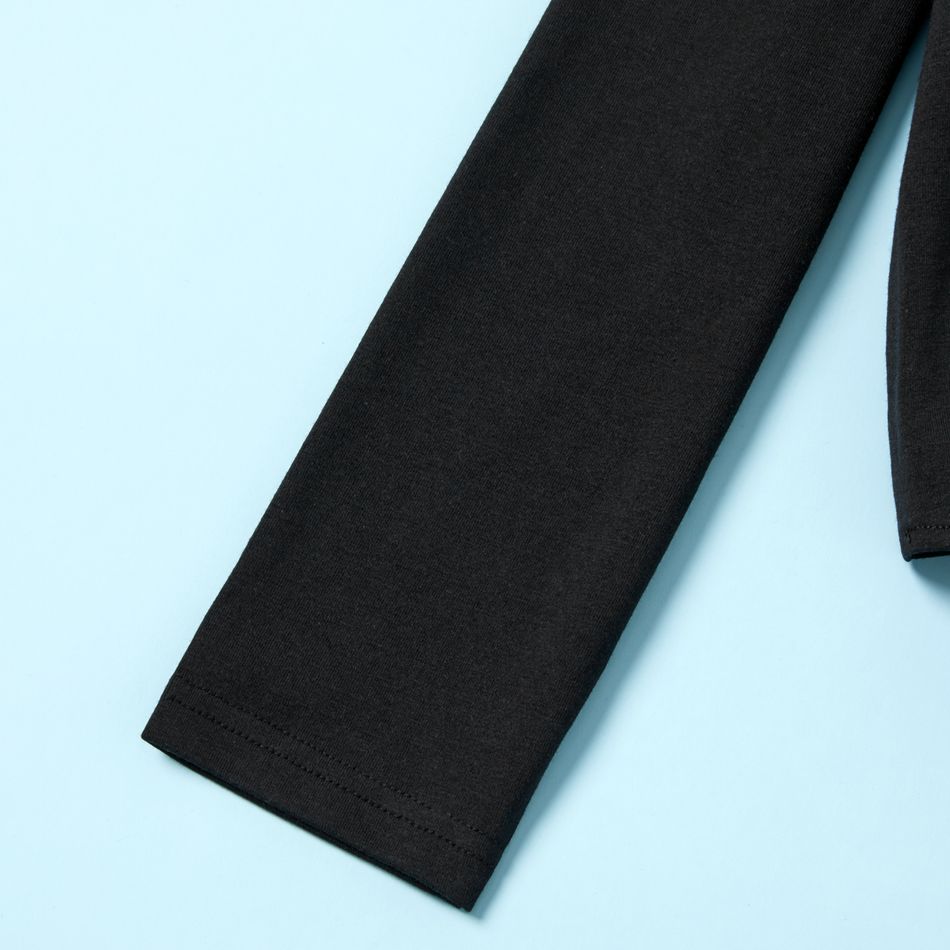 2-piece Kid Girl Letter Print Tie Knot Long-sleeve Tee and Colorblock Pants Set Black big image 4