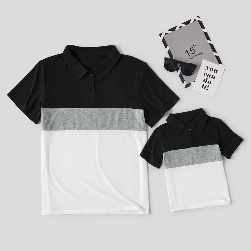 Colorblock Splice Print Short Sleeve Shirts for Dad and Me Black/White