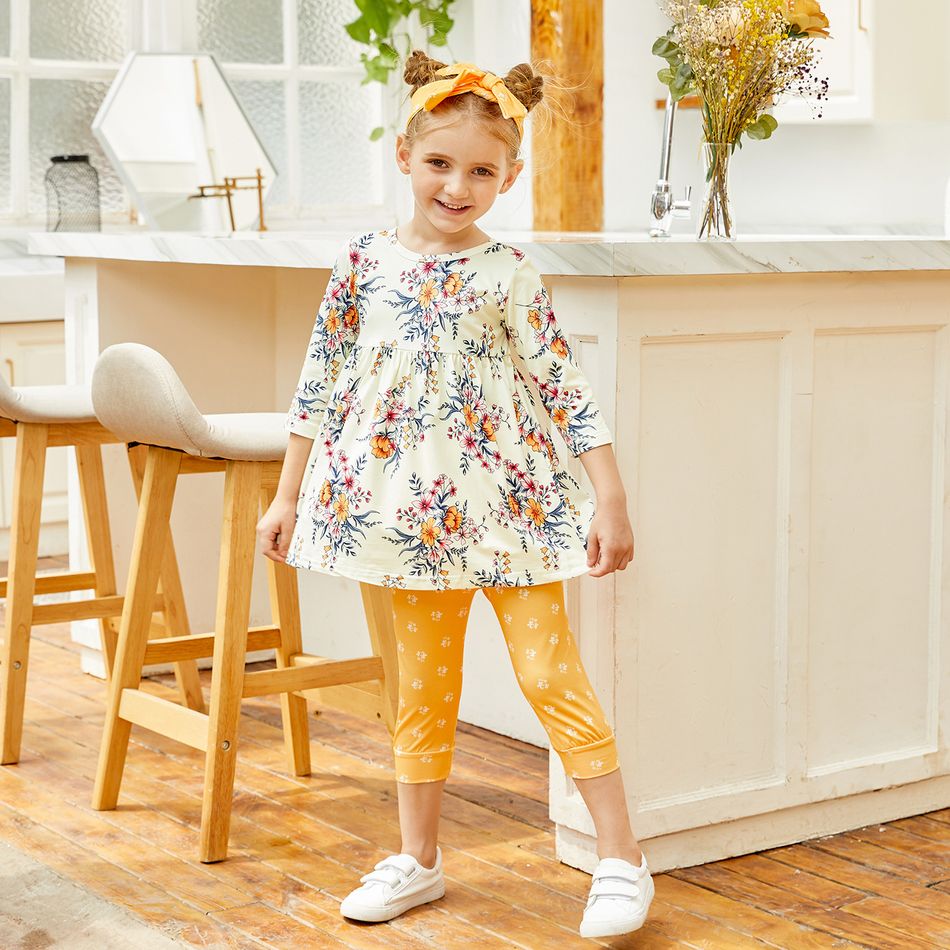 3-piece Baby Pretty Floral Dress Top and Polka Dots Pants with Headband Set Yellow big image 6