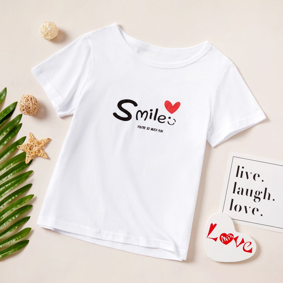 Pretty Kid Girl Short-sleeve Letter&Heart-shaped Print T-shirt White