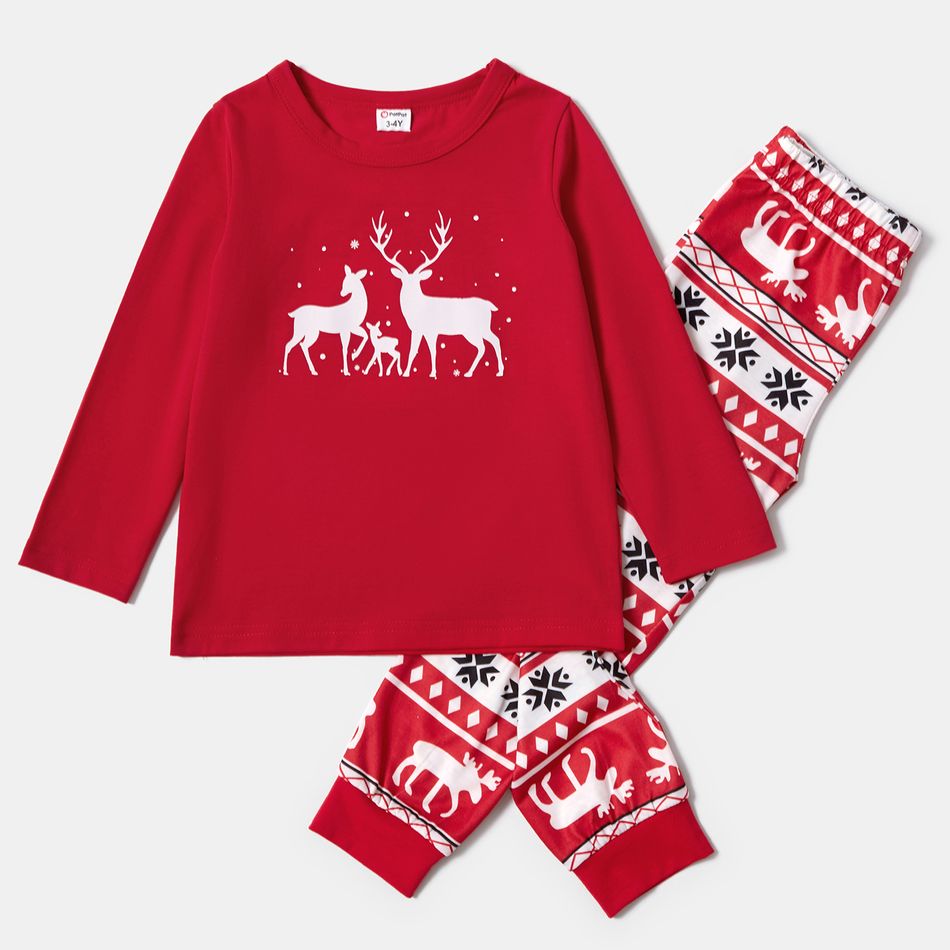 Christmas Family Reindeer Print Matching Pajamas Sets (Flame Resistant) Red big image 4