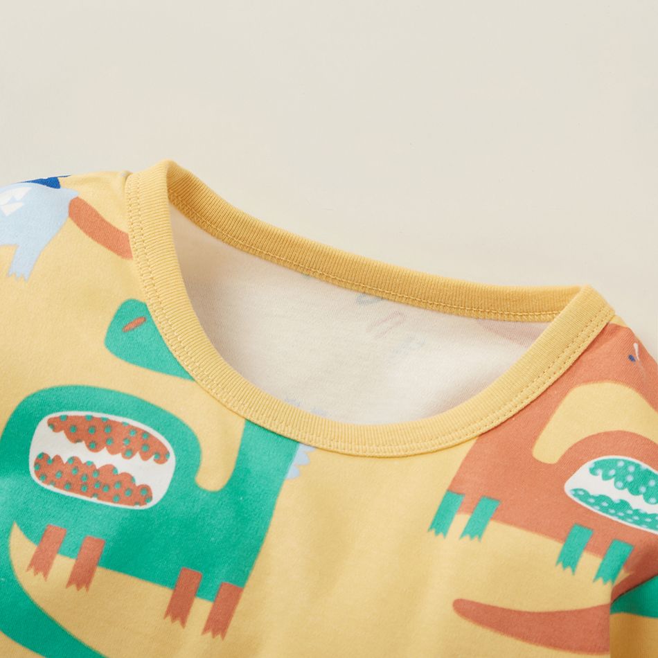 2-piece Kid Boy 100% Cotton Animal Dinosaur Letter Print Long-sleeve Tee and Solid Color Pants Set Ginger big image 2