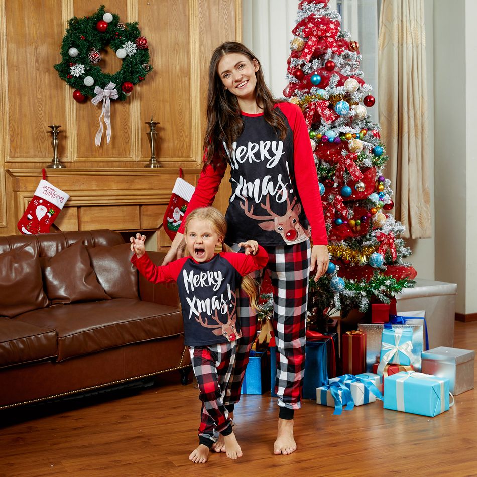 Noël Look Familial Manches longues Tenues de famille assorties Pyjamas (Flame Resistant) Noir / Blanc / Rouge big image 4