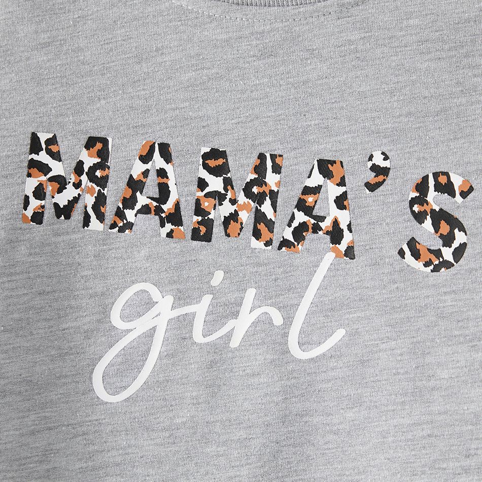 Leopard Letter Print Long-sleeve Sweatshirt Dress for Mom and Me Grey big image 6