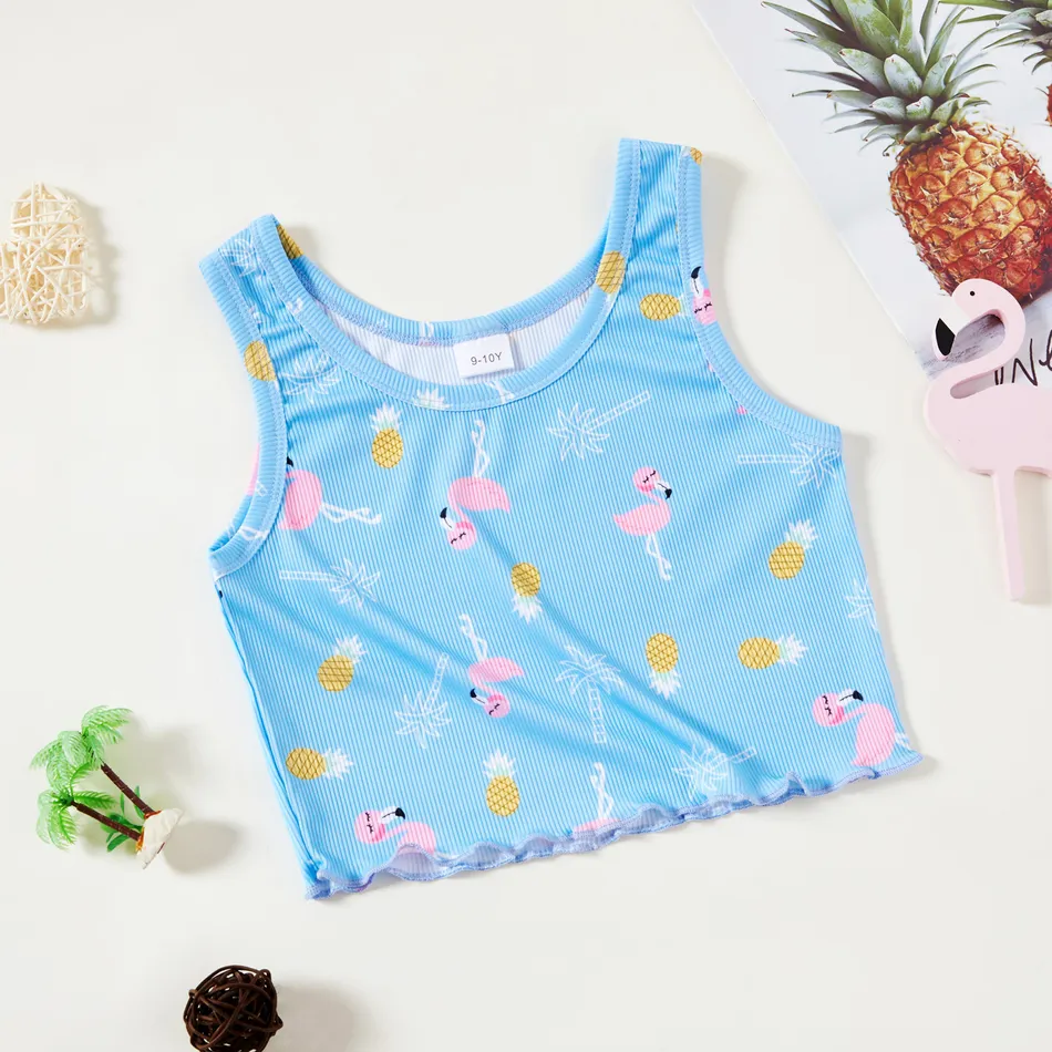 Pretty Kid Girl Colorful Stripes/Fruit Animal Plant Flounced Tank Top Blue
