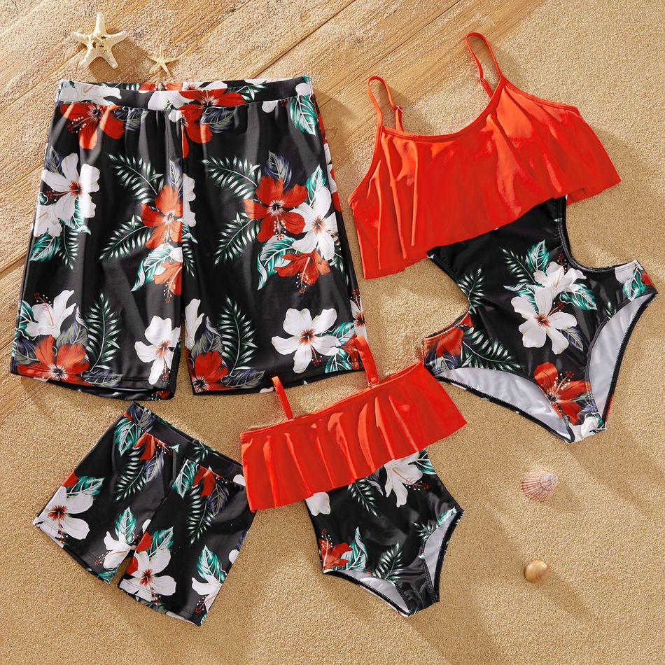 Floral Print One-piece Family Matching Swimsuits Color block