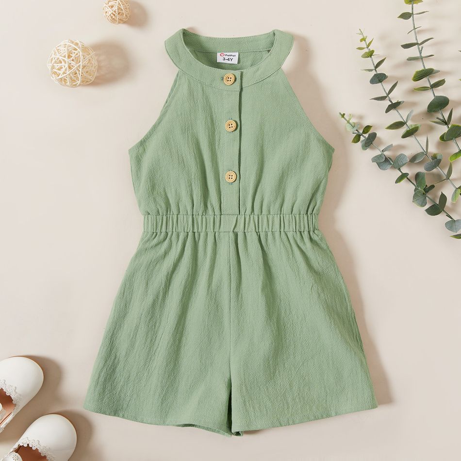 Toddler Girl  Comfortable Solid Sleeveless Jumpsuits Green