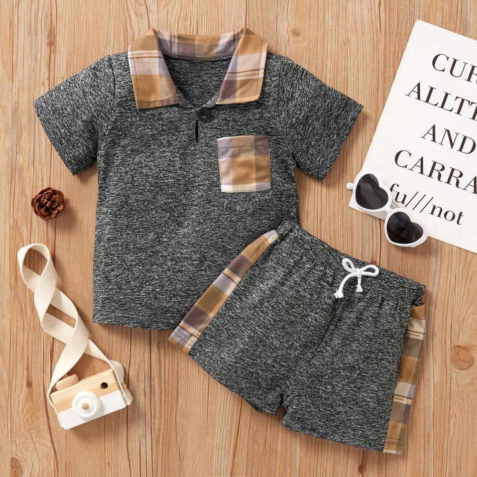 2-piece Baby/Toddler Casual Plaid Top and Shorts Set Dark Grey