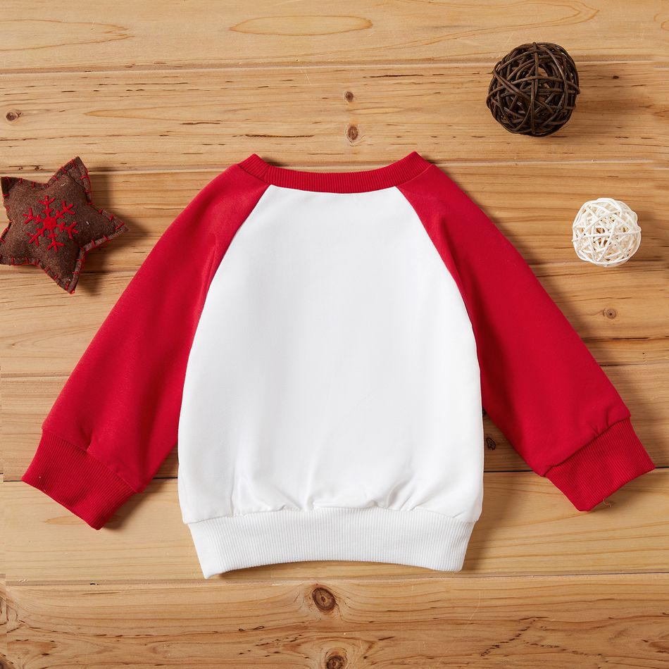 Letter and Sun Print Long-sleeve Red and White Baby Pullover Top White