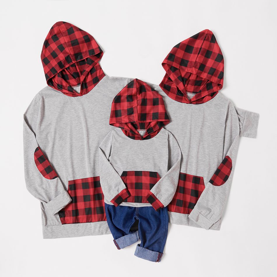 Plaid Series Front Pocket Family Matching Hooded Sweatshirts Grey