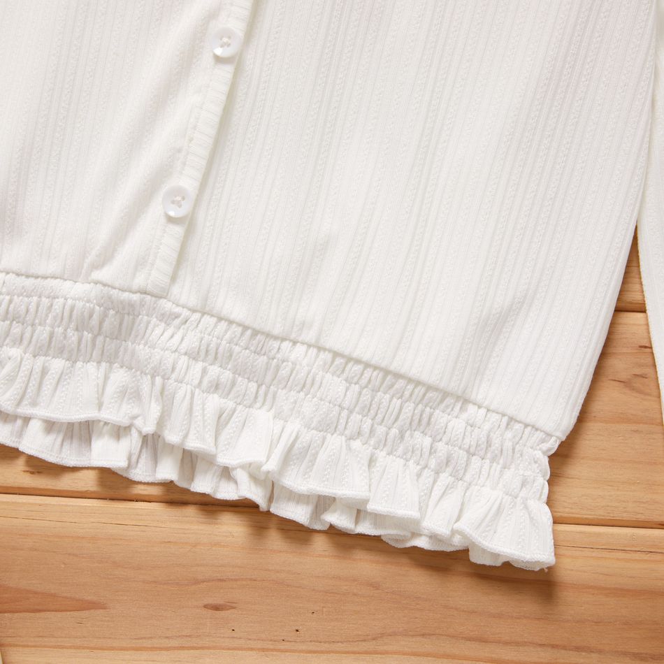 menina miúdo projeto botão v pescoço babados blusa de manga comprida Branco big image 4