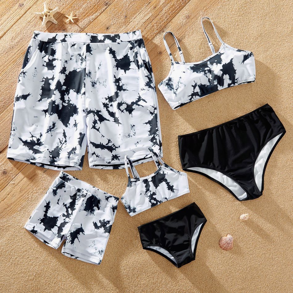 Tie-dye Series Family Matching Swimsuits(2-piece Sling Swimsuits for Mom and Girl ; Swim Trunks for Dad and Boy) White