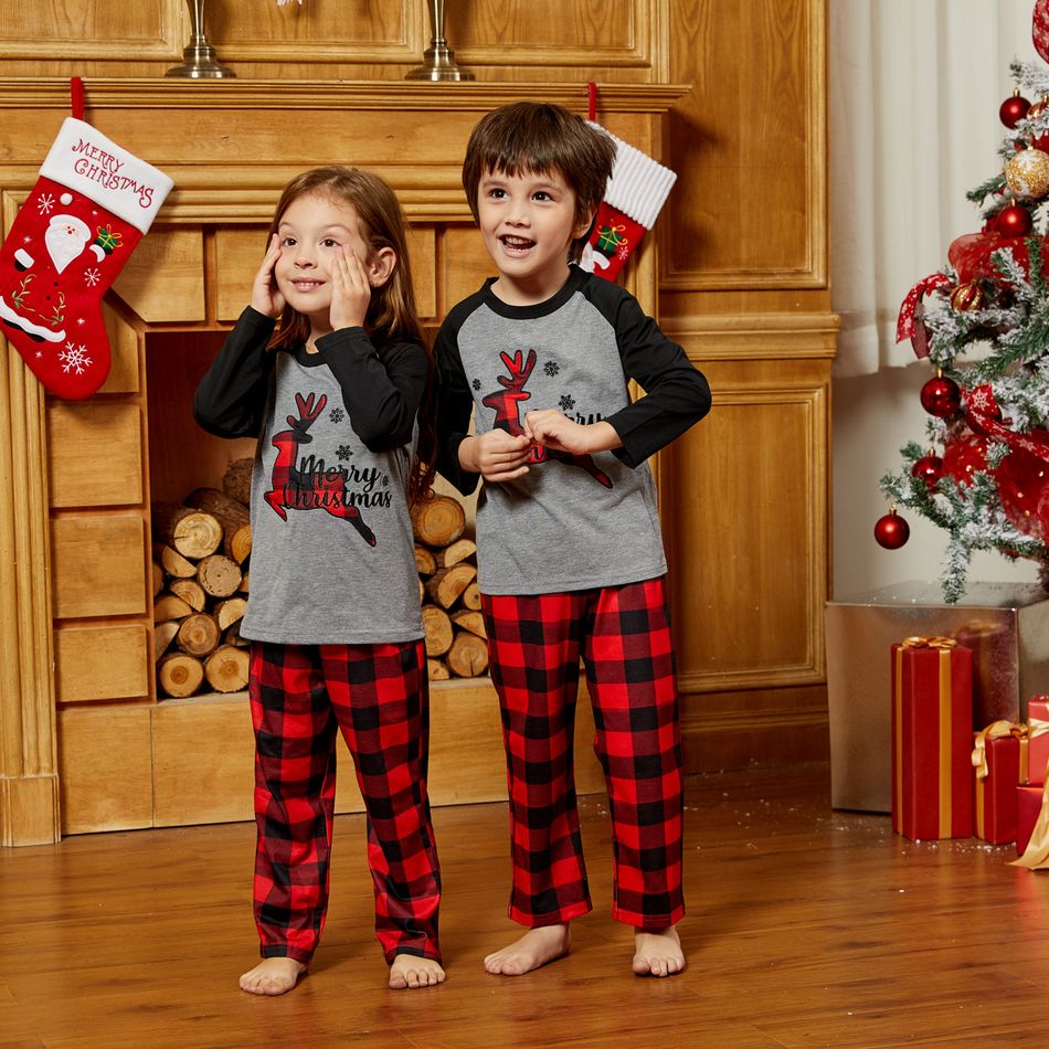 Mosaic Family Matching Reindeer Christmas Pajamas Set（Flame resistant） Color block big image 5