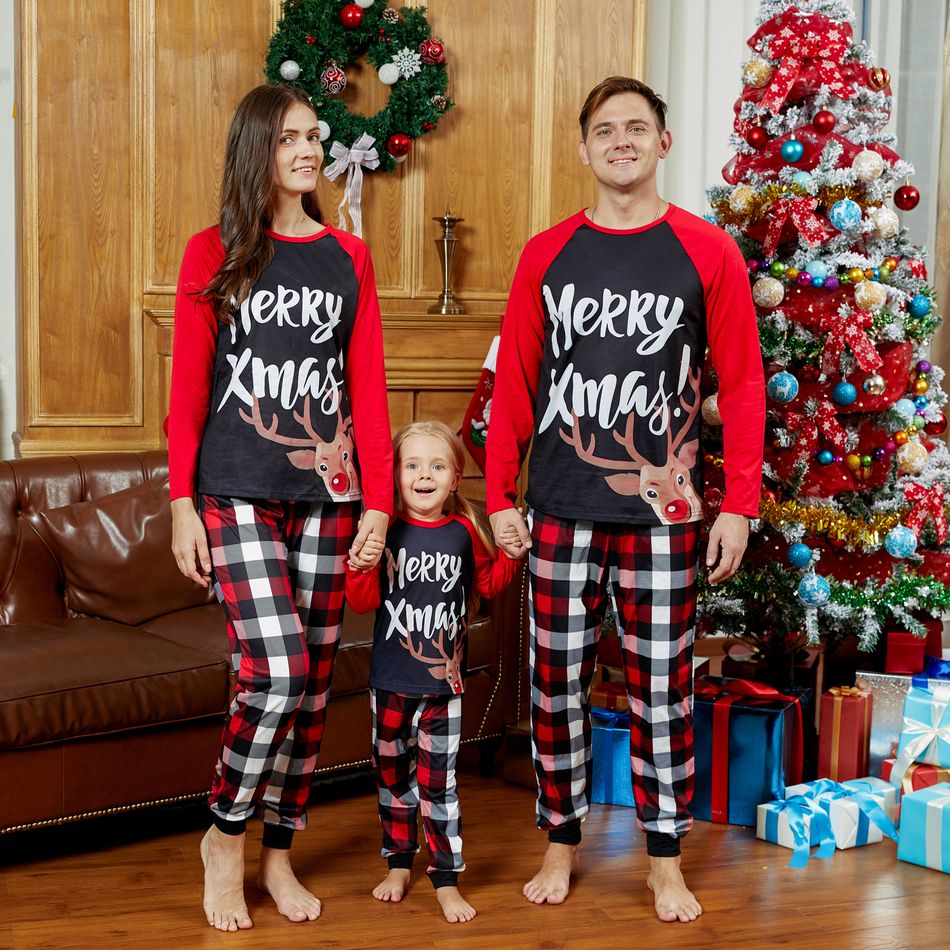 Noël Look Familial Manches longues Tenues de famille assorties Pyjamas (Flame Resistant) Noir / Blanc / Rouge big image 1
