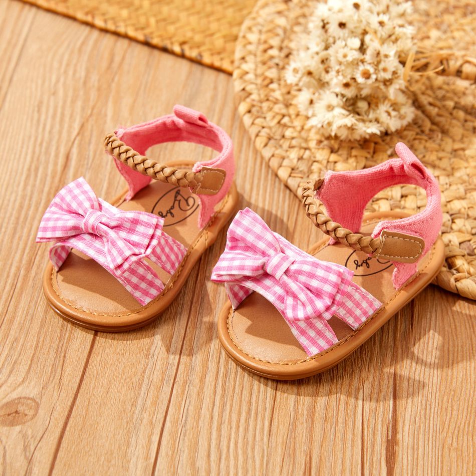Baby / Toddler Grid Bowknot Velcro Closure Sandals Pink