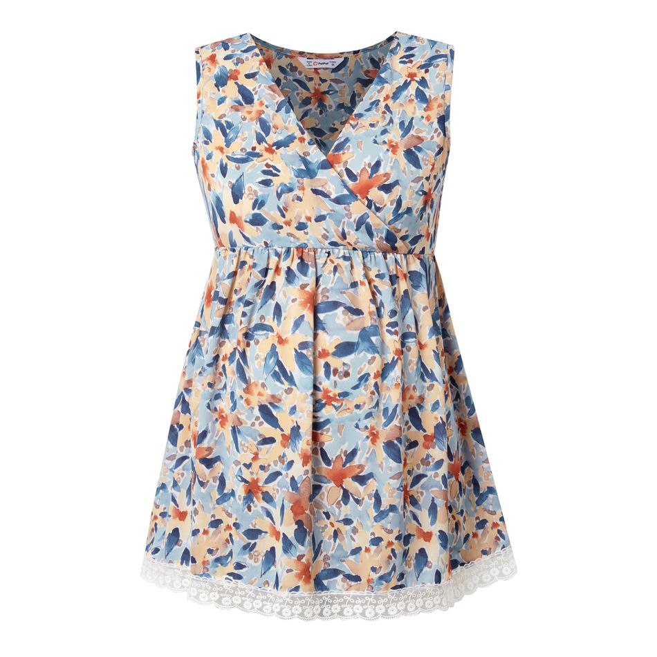 Nursing casual Floral Print V-neck Nursing Tank Color block big image 3