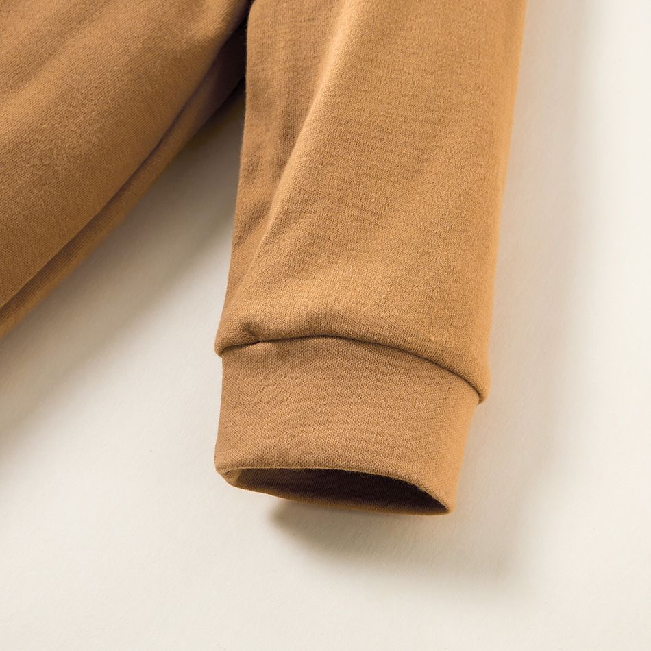100% Cotton Bear Print Long-sleeve Baby Jumpsuit Brown big image 3