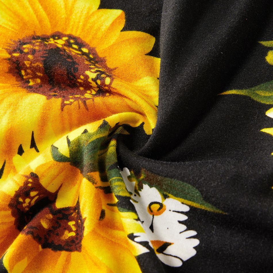 Sunflower and Daisy Print Matching Black Sling Shorts Rompers Black big image 8