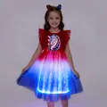 Go-Glow Illuminating Unicorn Red Dress with Light Up Gradient Skirt Including Controller (Battery Inside) Red/White image 1