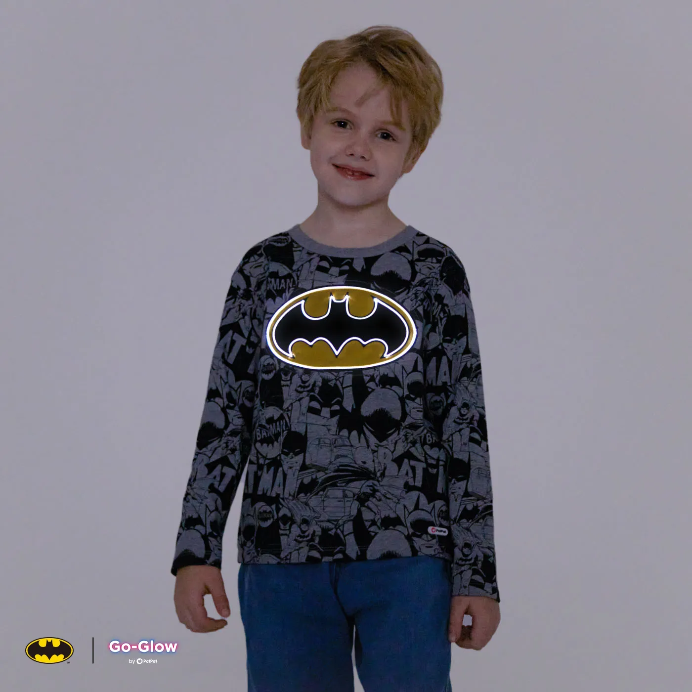 Go-Glow BATMAN Illuminating Grey Sweatshirt with Light Up Batman Pattern Including Controller (Battery Inside)  image 1