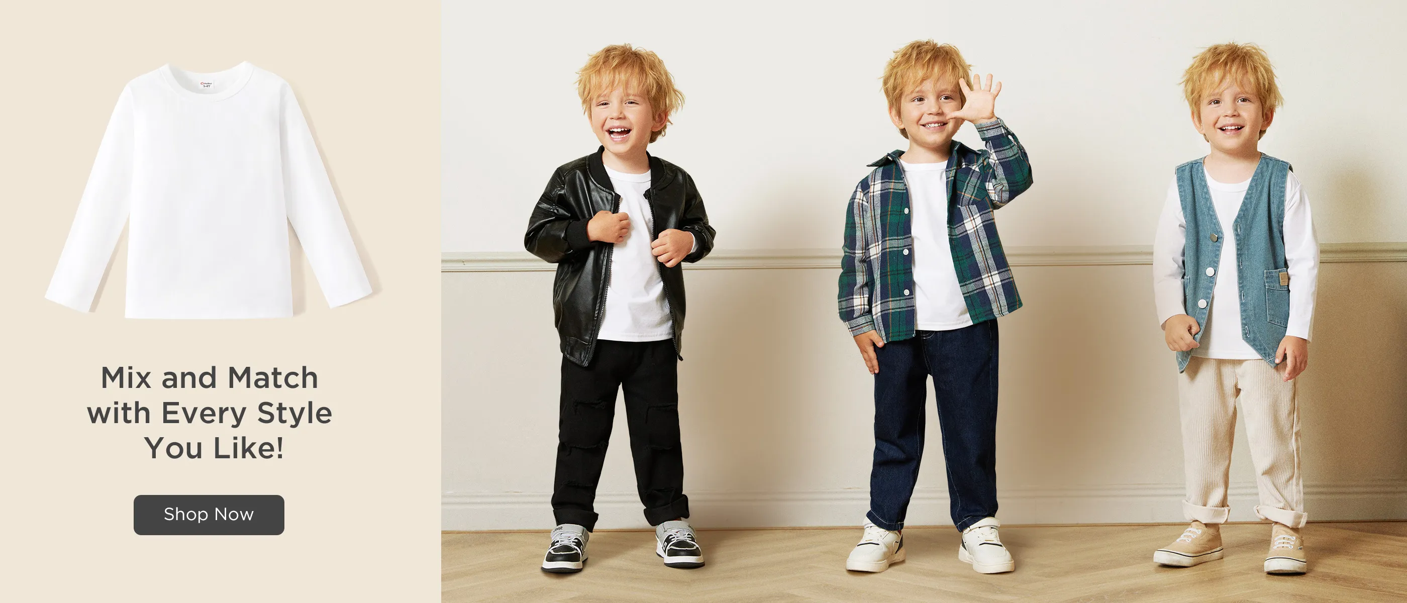 [2Y-14Y]Go-Neat Water Repellent and Stain Resistant Sibling Matching Solid Long-sleeve Tee