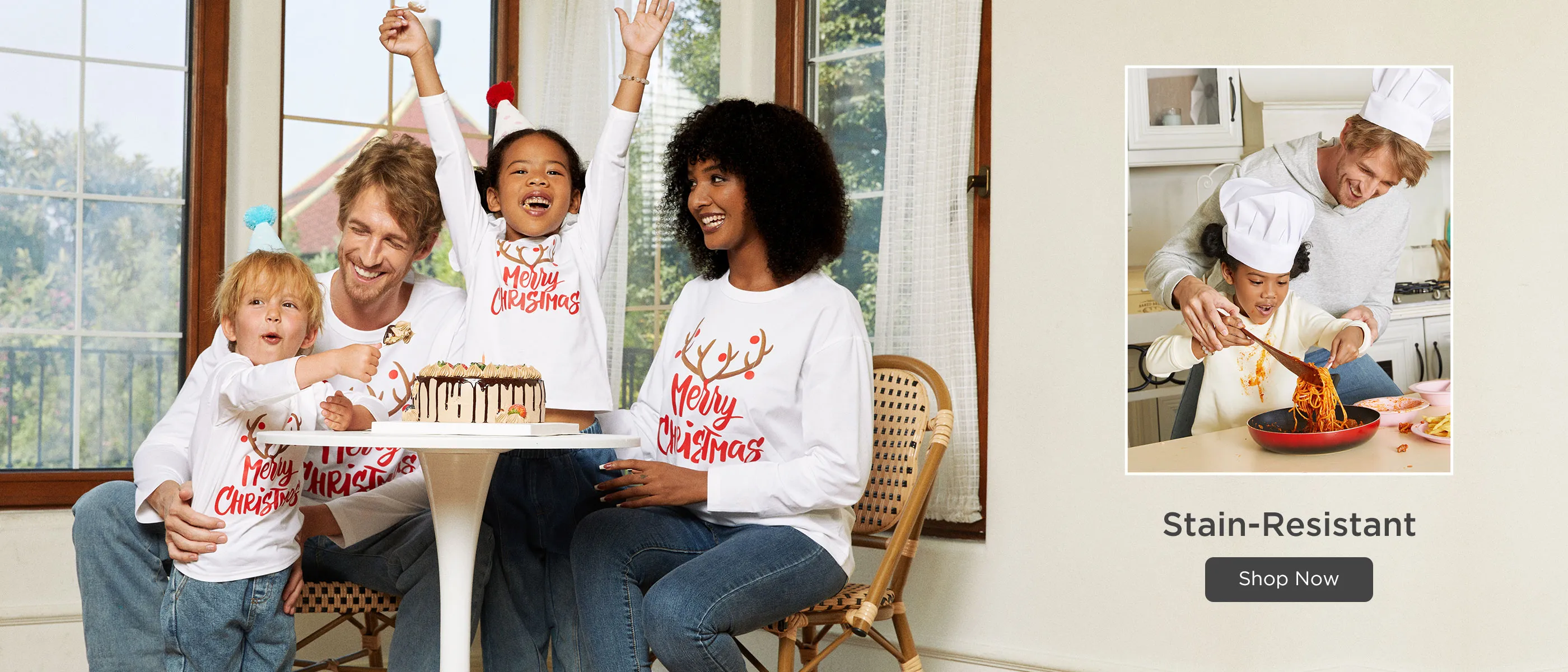 Go-Neat Water Repellent and Stain Resistant Christmas Family Matching Antlers & Letter Print Long-sleeve Tee