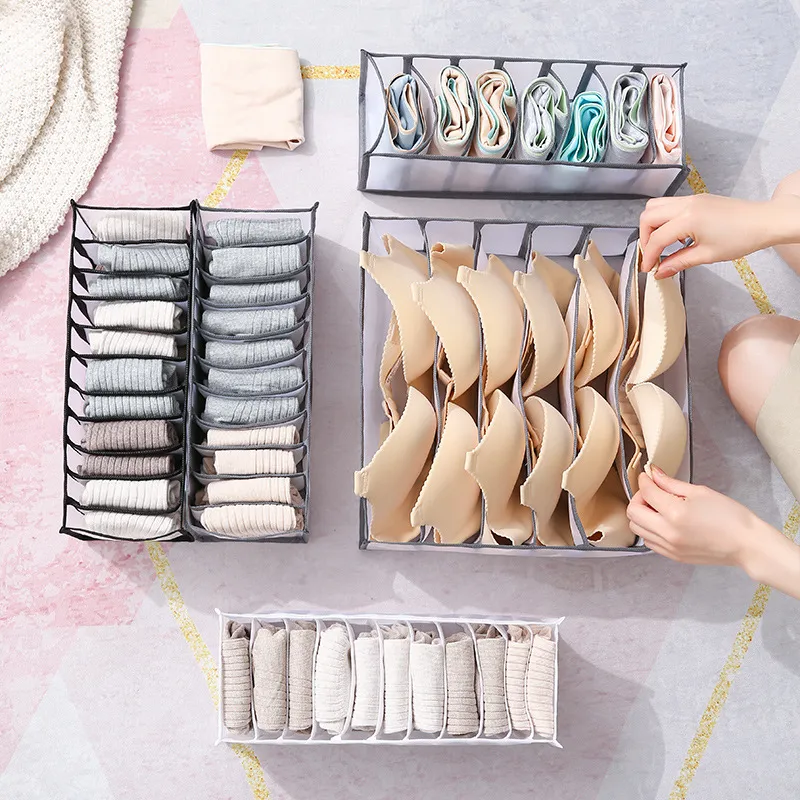 1-pack / 3-pack Wardrobe Storage Box Basket Sock Storage Box Underwear Organizer Bra Container Organizer 6 / 7 / 11-Grid White image 3