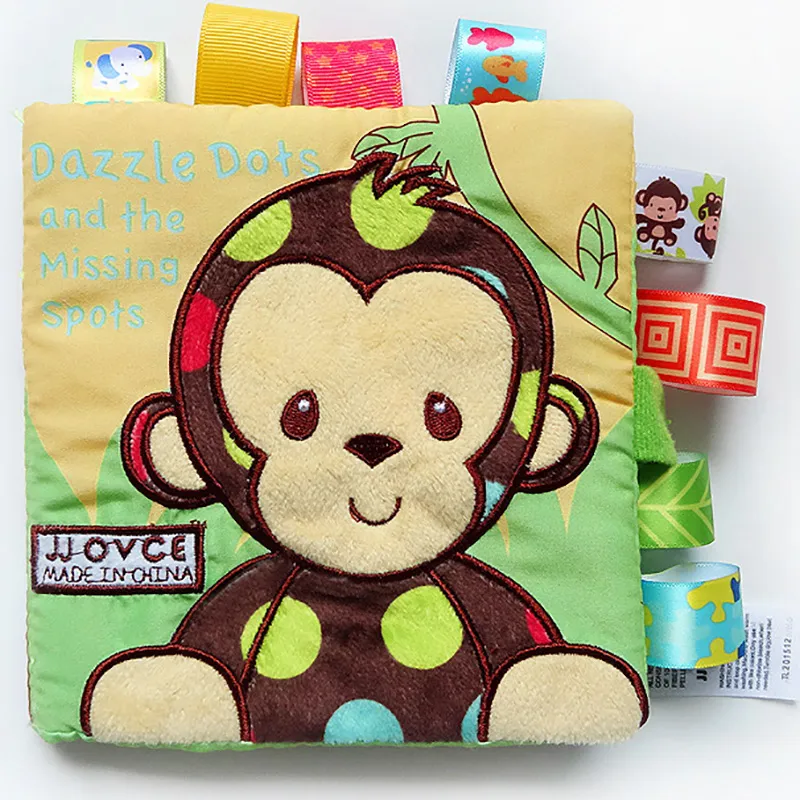 adorável animal macaco cachorro ovelha coruja pano bebê livro inteligência desenvolvimento brinquedo educacional pano macio aprendizagem cognize livros 4 páginas  big image 1