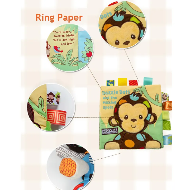 adorável animal macaco cachorro ovelha coruja pano bebê livro inteligência desenvolvimento brinquedo educacional pano macio aprendizagem cognize livros 4 páginas  image 4