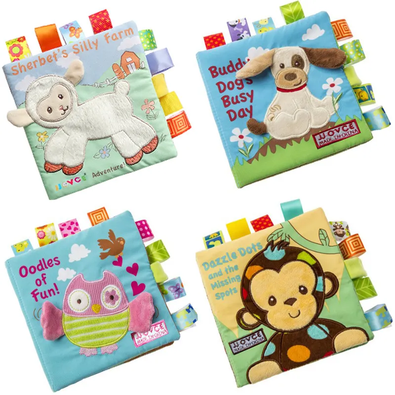 Adorable Animal Monkey Dog Sheep Owl Cloth Baby Book Intelligence Development Educational Toy Soft Cloth Learning Cognize Books  4pages Yellow big image 1